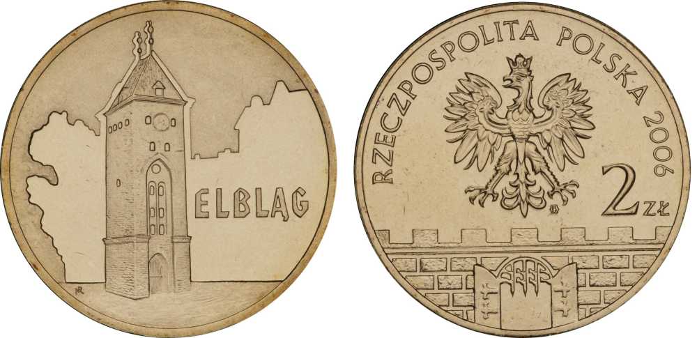 Польша 2 злотых 2006 MW, серия польские города, Эльблонг (ELBLAG) KM 546, Parchimowicz 989 латунь UNC 603-444
