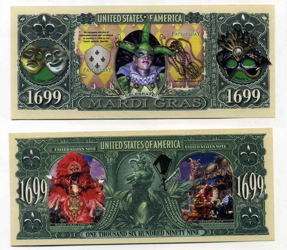 США 1699 ДОЛЛАРОВ 2003 СУВЕНИРНАЯ БАНКНОТА, ПРАЗДНОВАНИЕ КАРНАВАЛОВ ТРАДИЦИИ ПЕРЕОДЕВАНИЙ бумага UNC (ПРЕСС) 8588-62-3-2
