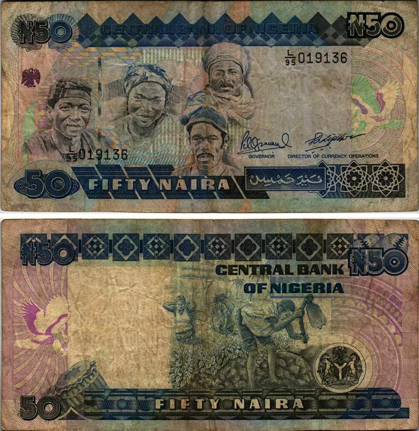 Нигерия 50 найра ND (1991-2000) жители Нигерии, подпись 10 Pick 27 c бумага 6299-63-3-1