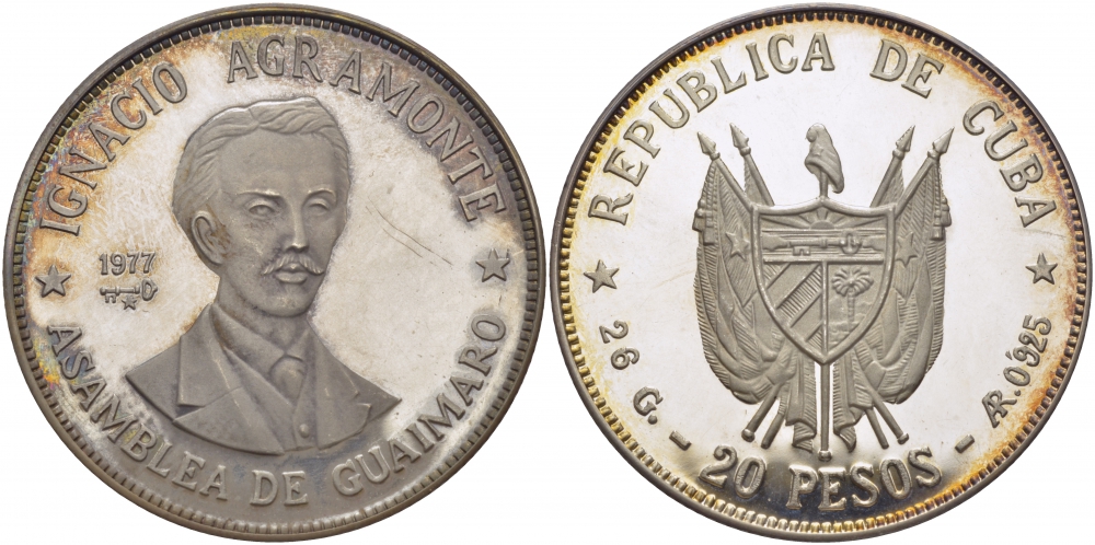Куба 20 песо 1977 Игнасио Аграмонте (1841-1873) KM 38 серебро PROOF 1077-3-53