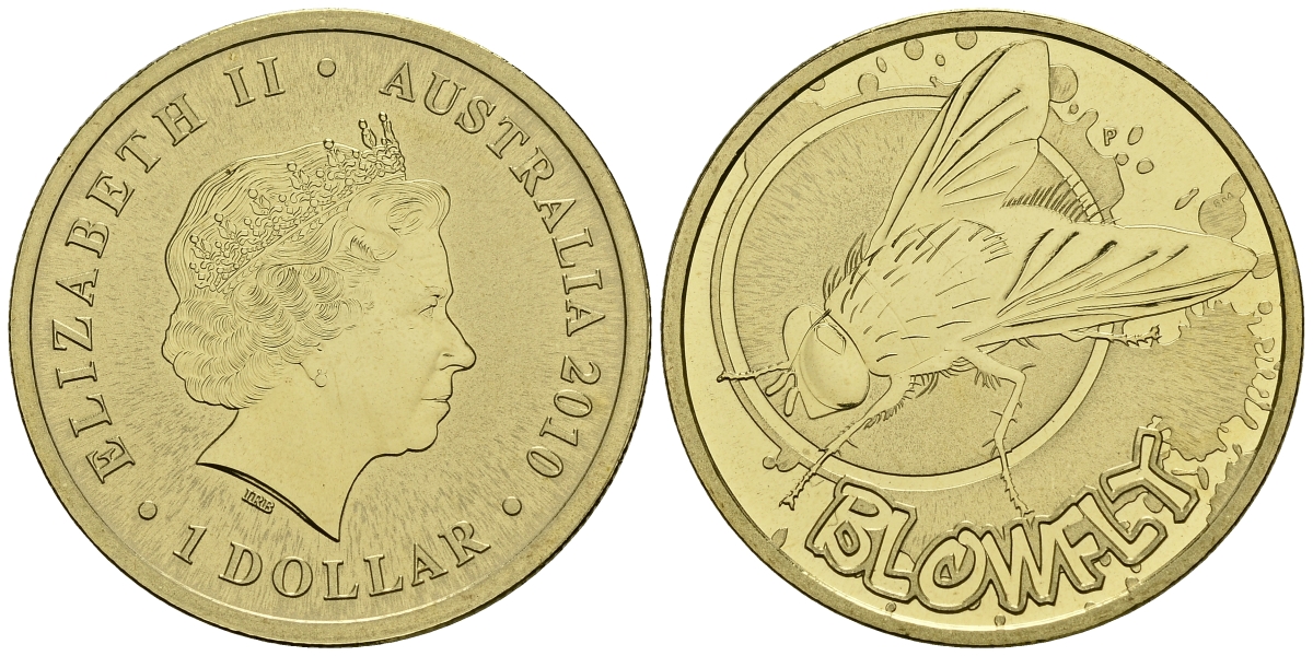 Австралия 1 доллар 2010 серия насекомые, воздушная муха KM 1440 алюминиевая бронза UNC M42-11