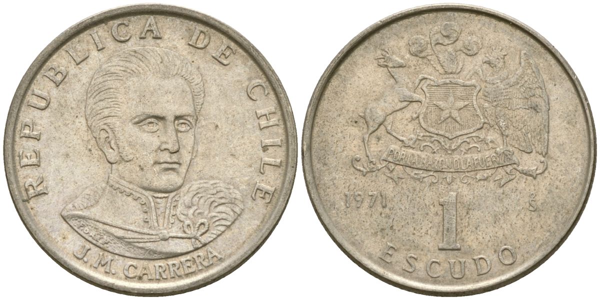 Чили 1 эскудо 1971 Хосе Мигель Каррера KM 197 медно-никель 4174-434