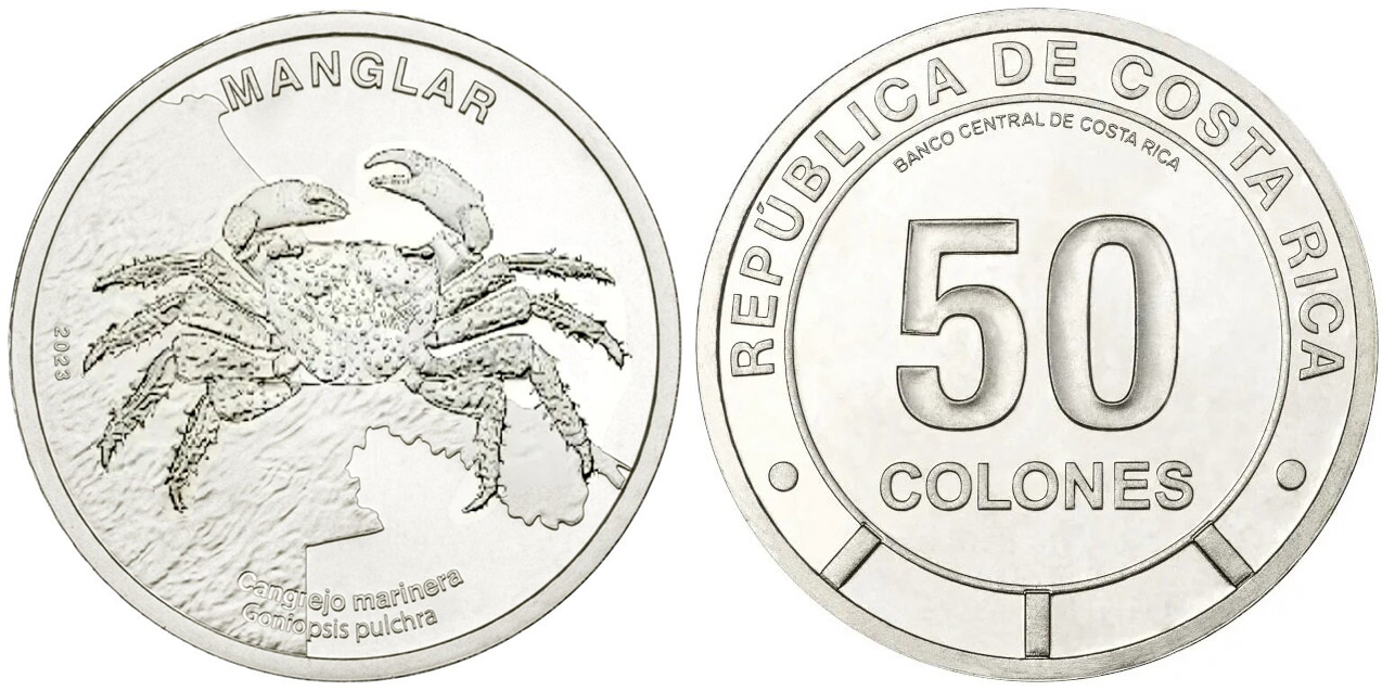 Коста-Рика 50 колонов 2023 серия сохраним наш мир, краб KM NEW медно-никель  UNC  M74-05
