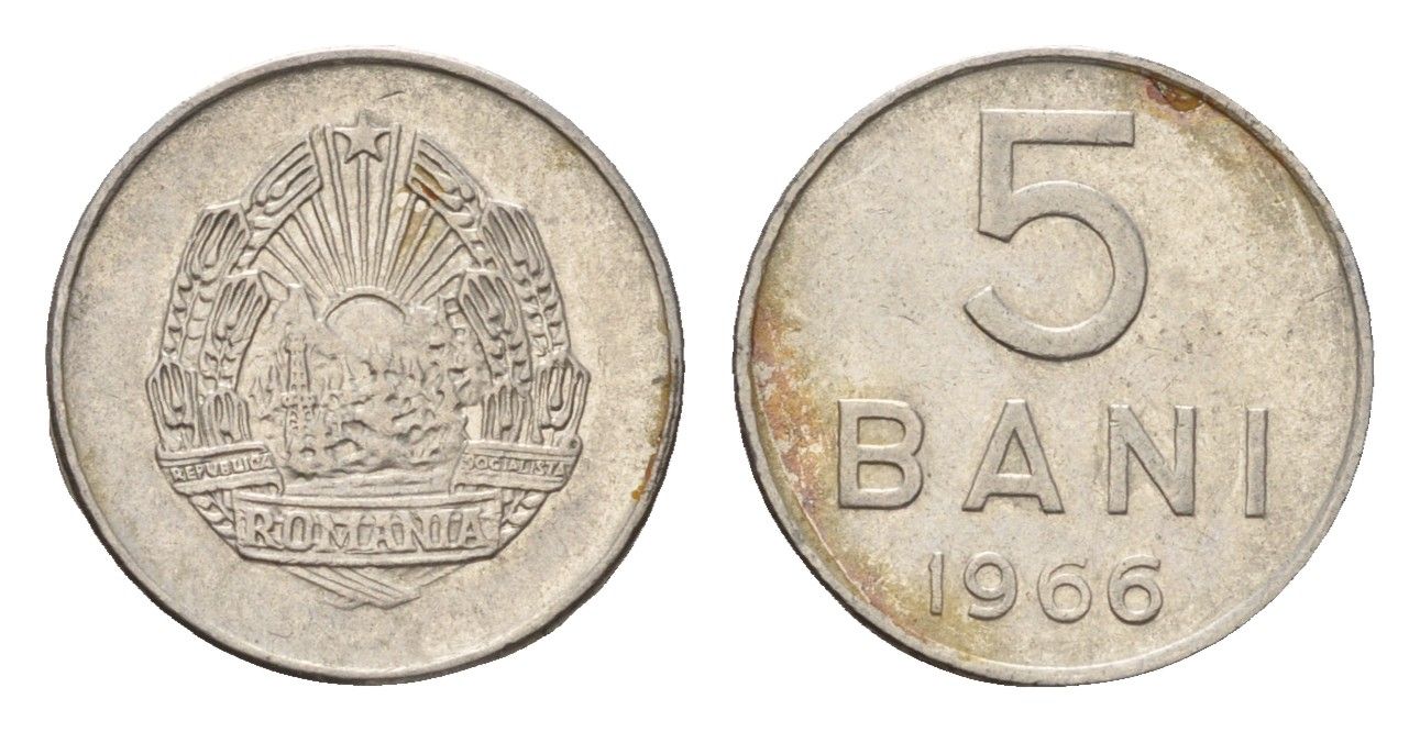 Румыния 5 бань (бани) 1966 KM 92 сталь плакированная никелем 4674-861