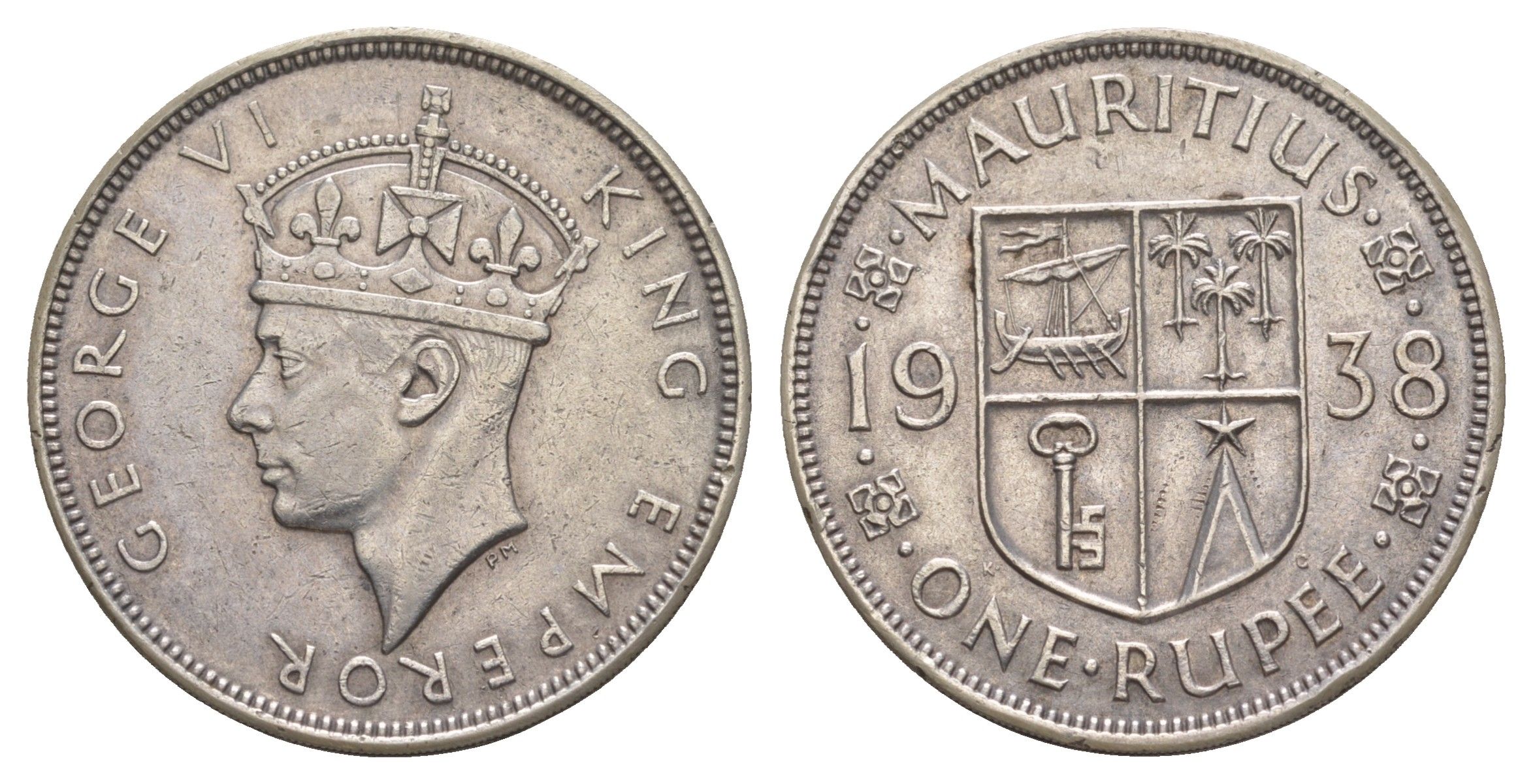 Маврикий 1 рупия 1938 KM 19 серебро 00-903-50