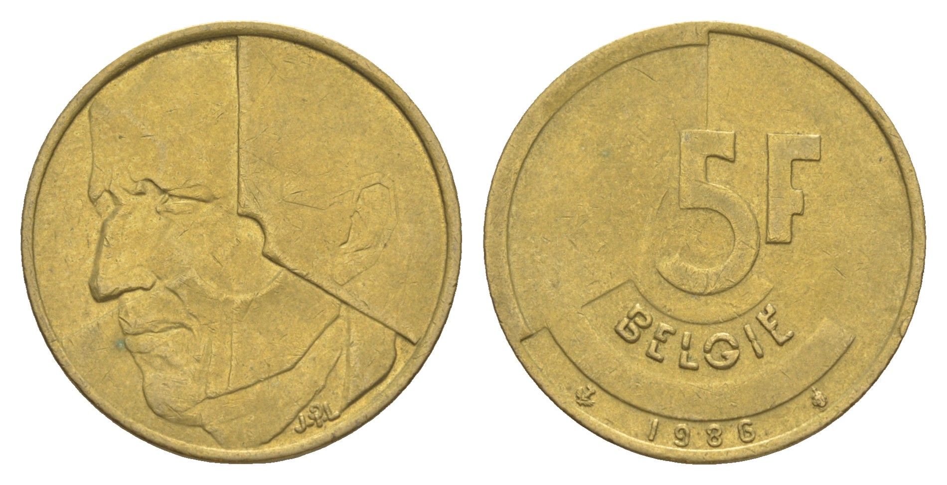 Бельгия 5 франков 1986 Belgie, Бодуэн I (1951-1993) KM 164 медь алюминий никель 4539-135