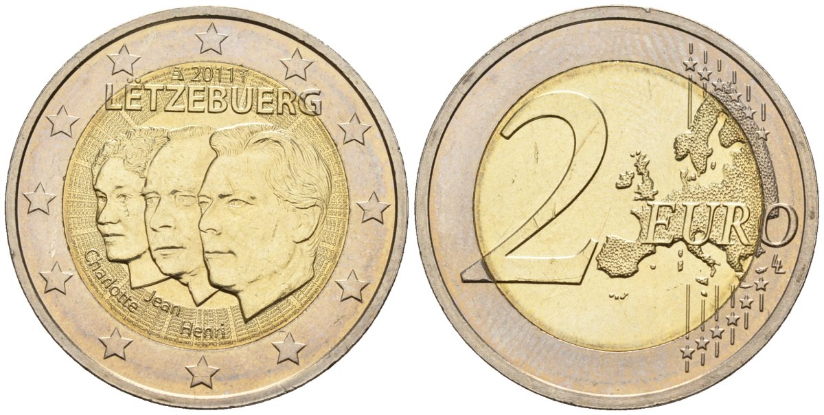 Люксембург 2 евро 2011 50 лет назначения Великого герцога Жана титулом "lieutenant-repr?sentant" KM 116 биметалл 4148-833