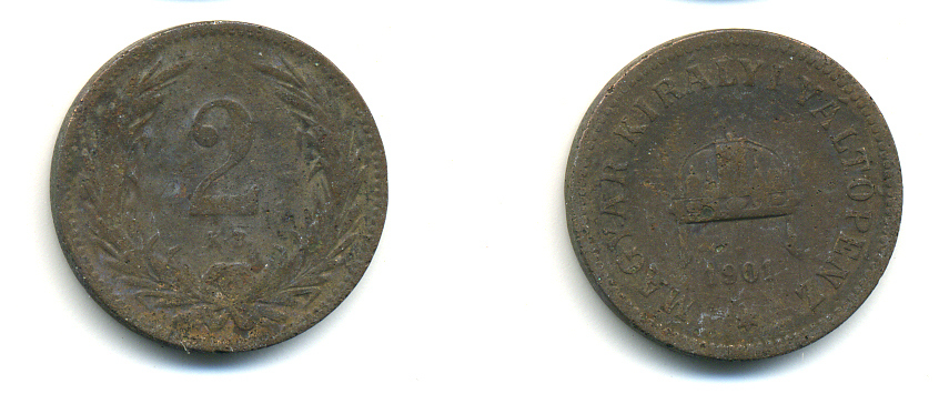Венгрия 2 филлера 1901 KB, Франц Иосиф I (1848-1916) KM 481 бронза 83-1256