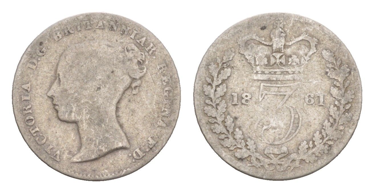 Великобритания 3 пенса 1861 Виктория (1837-1901) KM 730, Spink 3914 серебро 4658-946