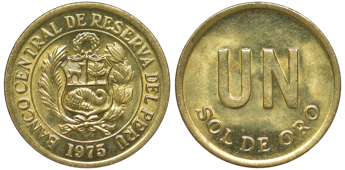 Перу 1 соль 1975 KM 266.1 латунь aUNC 4605-454