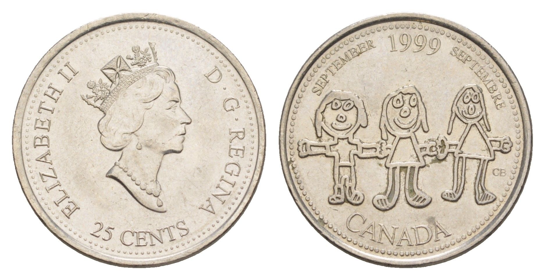 Канада 25 центов 1999 Сентябрь 1999, Мир глазами детей KM 350 никель aUNC 4631-647