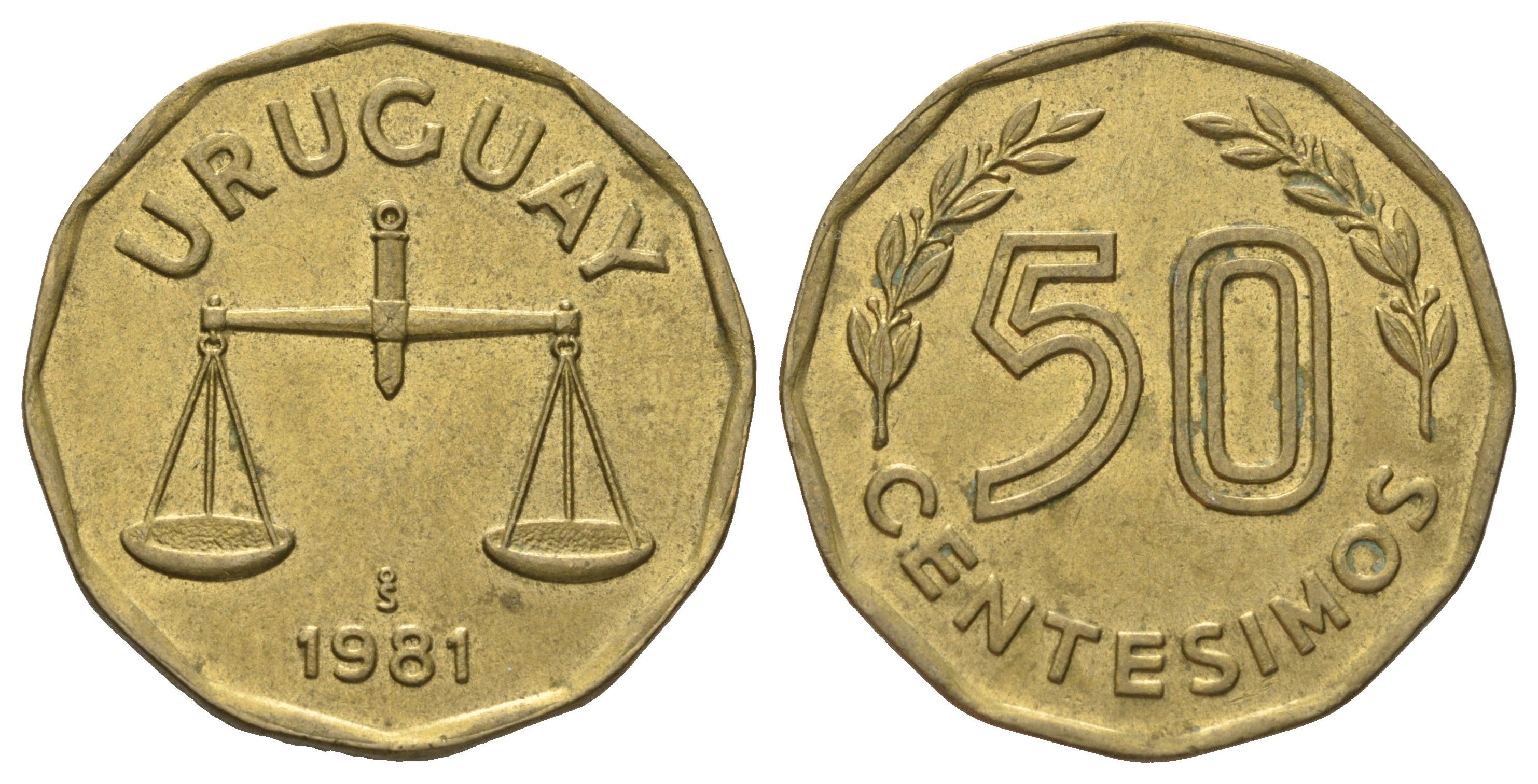 Уругвай 50 сентесимо 1981 KM 68 алюминиевая бронза UNC 4650-114
