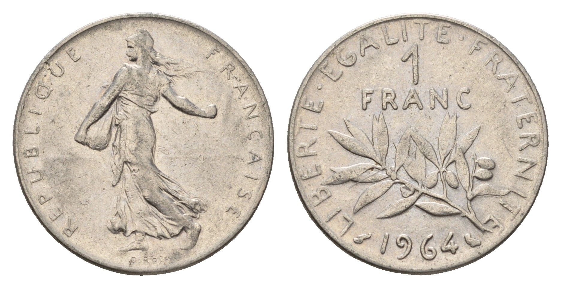 Франция 1 франк 1964 сеятель KM 925 никель 4673-1135