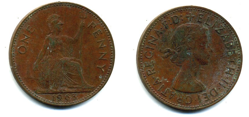 Великобритания 1 пенни 1962 Елизавета II (1952-2022) KM 897, Spink 4157 бронза 57-524