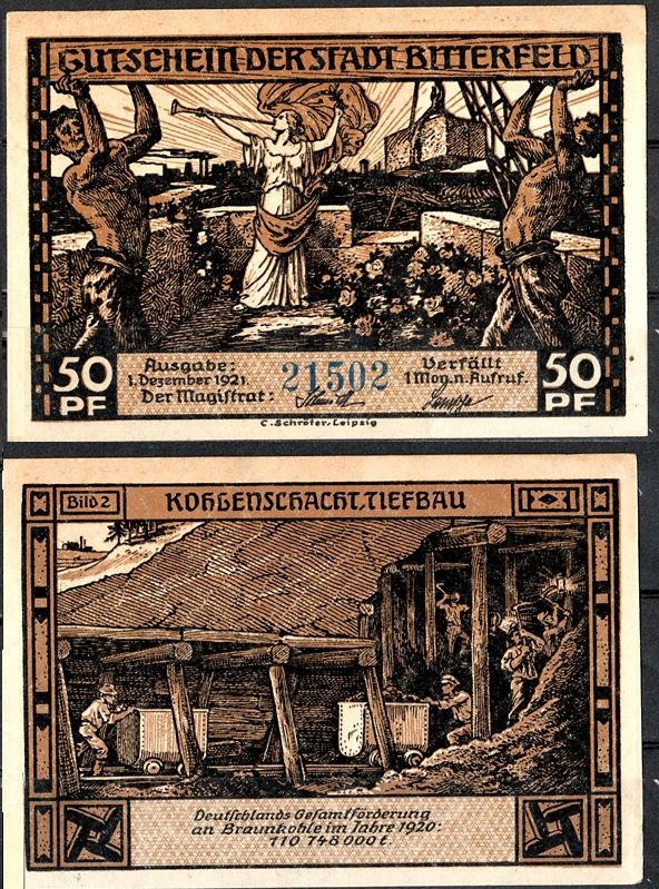 Биттерфельд (Пруссия, Саксония) 50 пфеннигов 1921 Mehl Grabowski 111.3-2/6 бумага UNC (пресс) 7556-50-2-1