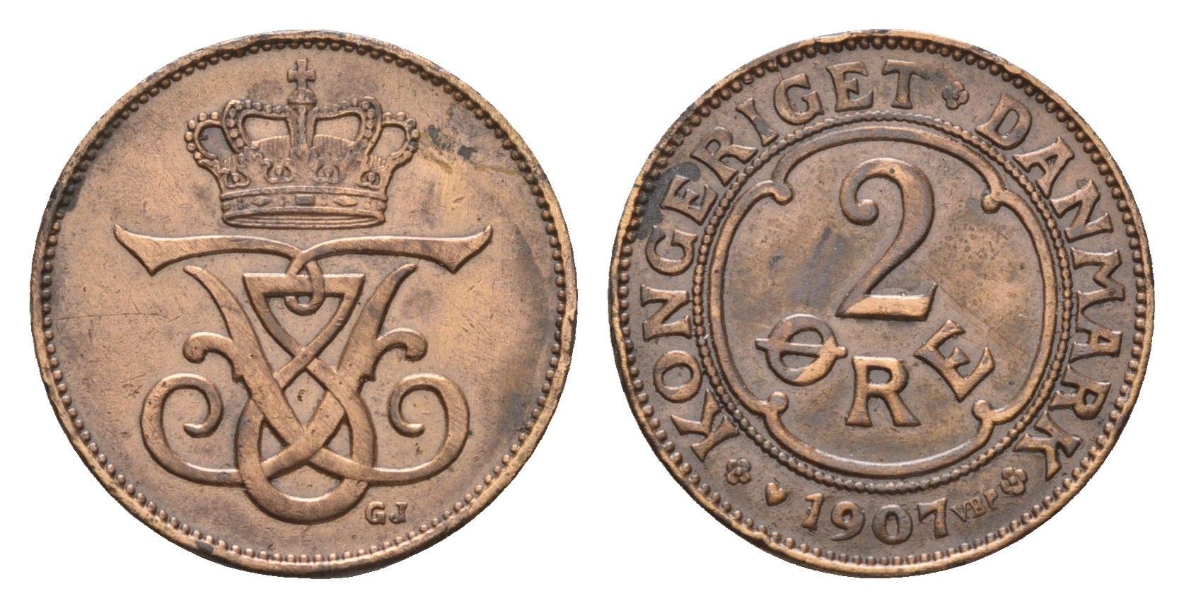 Дания 2 эре 1907 KM 805 бронза 95-1257