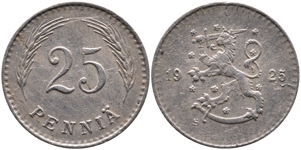 ФИНЛЯНДИЯ 25 ПЕННИ 1925 S KM 25 медно-никель 4387-454