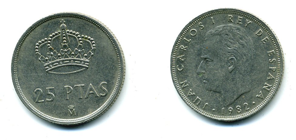 Испания 25 песет 1982 Хуан Карлос I (1975-2014) KM 824 медно-никель 51-5126