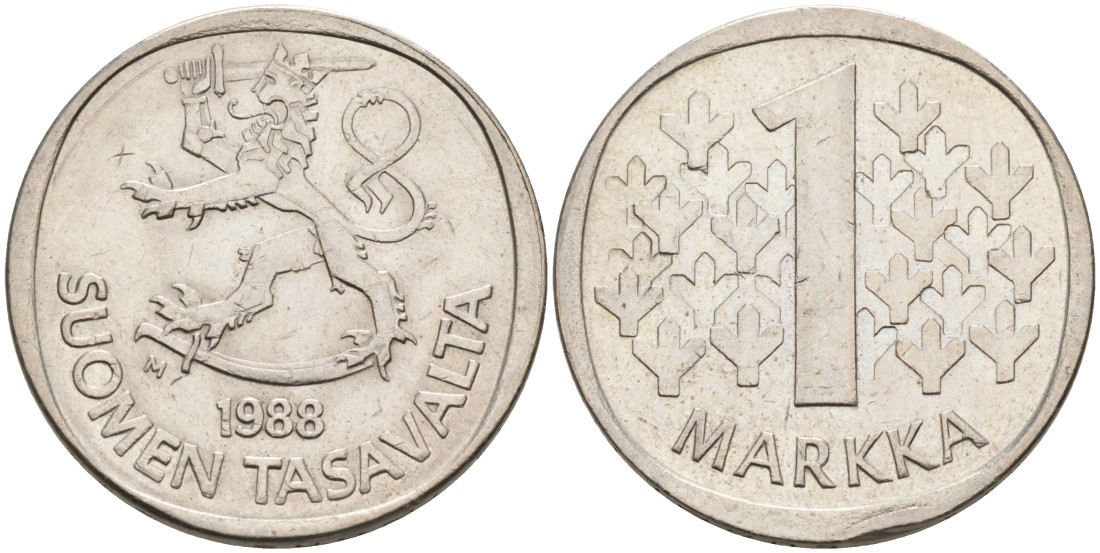 ФИНЛЯНДИЯ 1 МАРКА 1988 M KM 49a медно-никель 4563-537