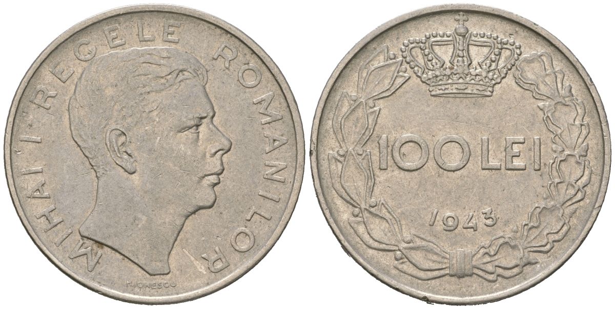 Румыния 100 леев 1943 Михай I (1940-1947) KM 64 сталь плакированная никелем 94-1154