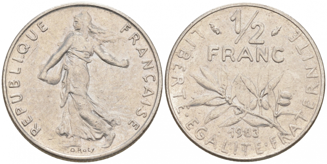 ФРАНЦИЯ 1/2 ФРАНКА 1983 KM 931.1 никель 187-128