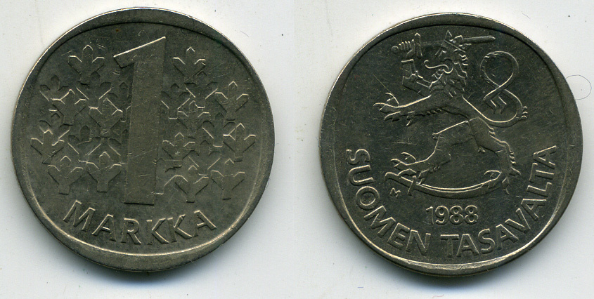 ФИНЛЯНДИЯ 1 МАРКА 1988 KM 49a медно-никель 61-1245