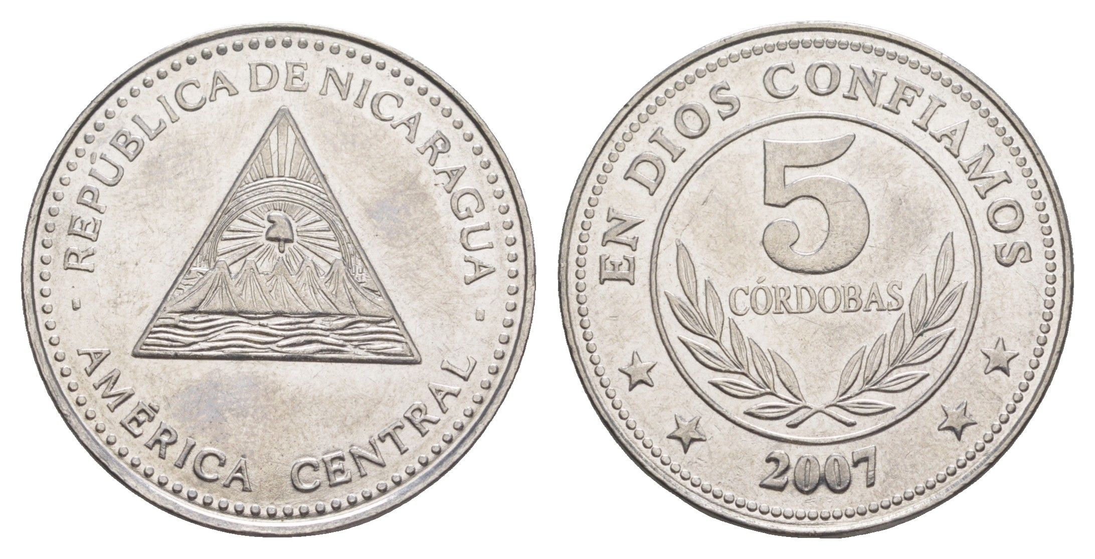 Никарагуа 5 кордоб 2007 KM 90a сталь плакированная никелем 4646-216