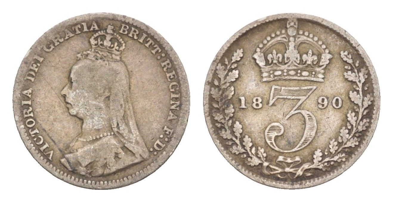 Великобритания 3 пенса 1890 Виктория (1837-1901) KM 758, Spink 3931 серебро 4658-955