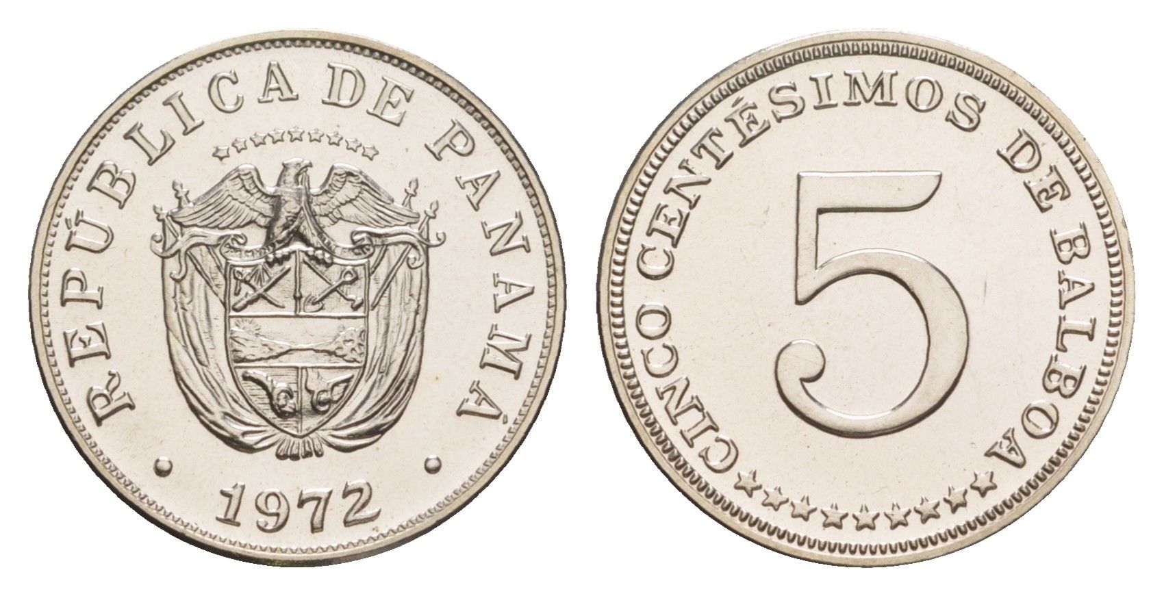 Панама 5 сентесимо 1972 тираж 13.000 экземпляров KM 23.2 медно-никель PROOF 1524-1121