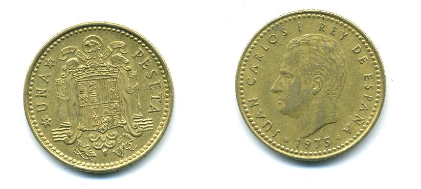 Испания 1 песета 1975 (78) Хуан Карлос I (1975-2014) KM 806 алюминиевая бронза 54-519