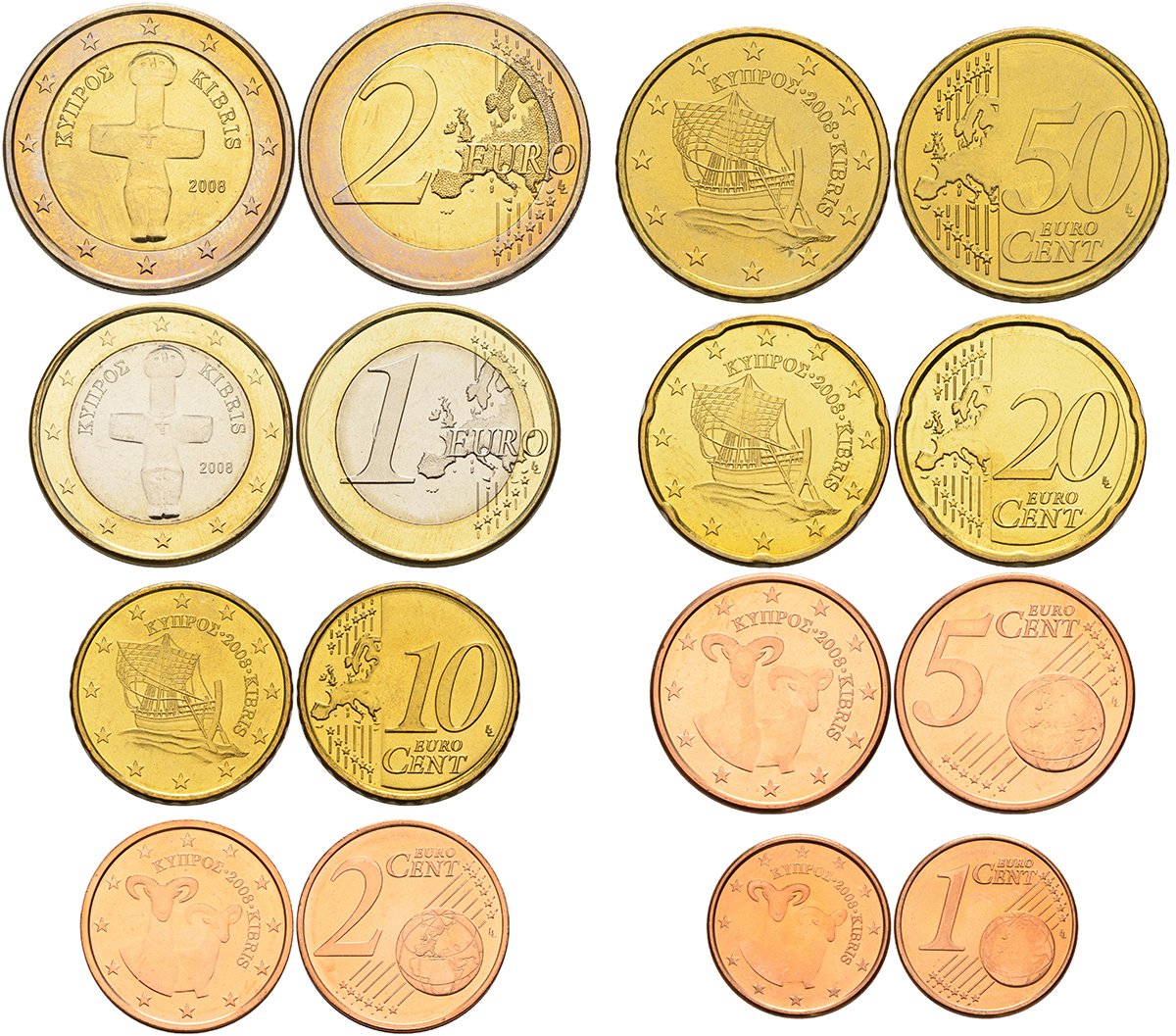 Кипр евронабор из 8 монет 2008 UNC N5-14