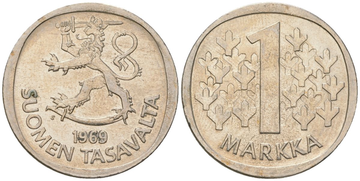Финляндия 1 марка 1969 S KM 49a медно-никель 4586-546