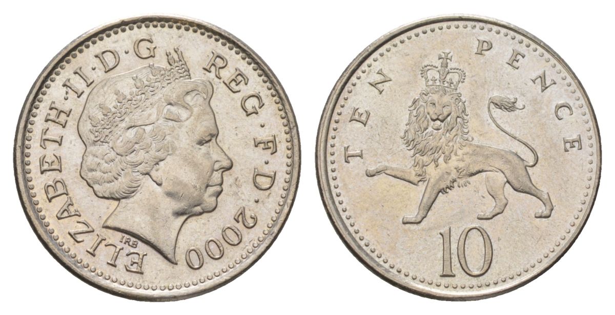 Великобритания 10 пенсов 2000 Елизавета II (1952-2022) KM 989, Spink 4650 (F5) медно-никель UNC 4628-822