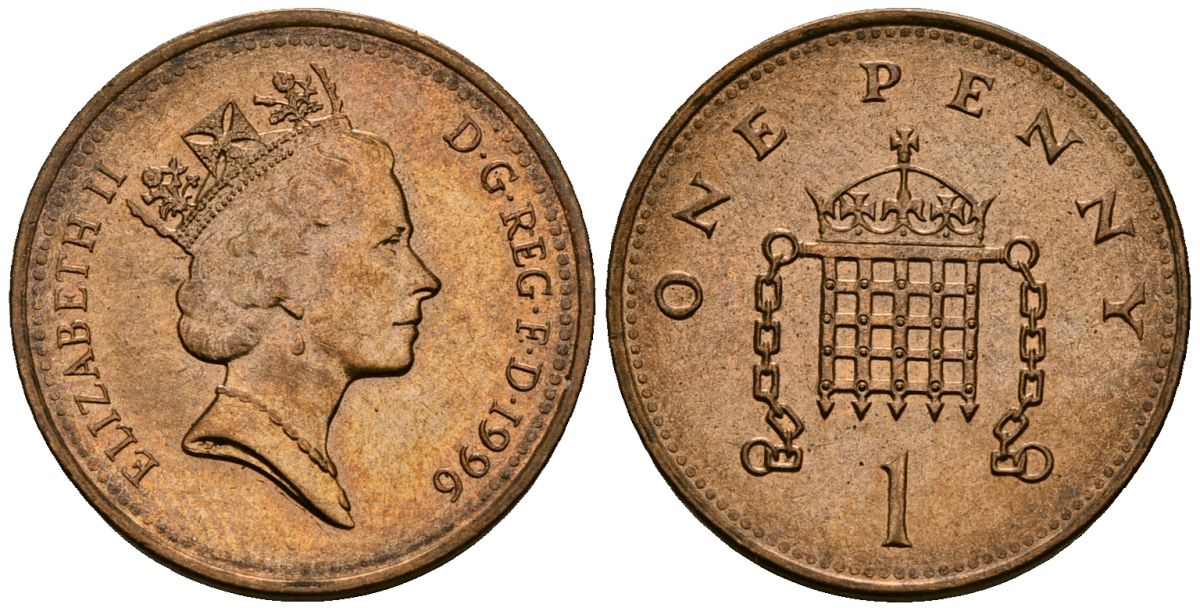 Великобритания 1 пенни 1996 Елизавета II (1952-2022) KM 935a, Spink 4391 (B4) сталь плакированная медью 4176-631