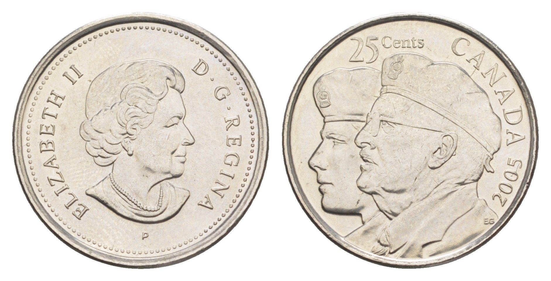 Канада 25 центов 2005 Год Ветеранов KM 535 сталь плакированная никелем UNC 4652-1135