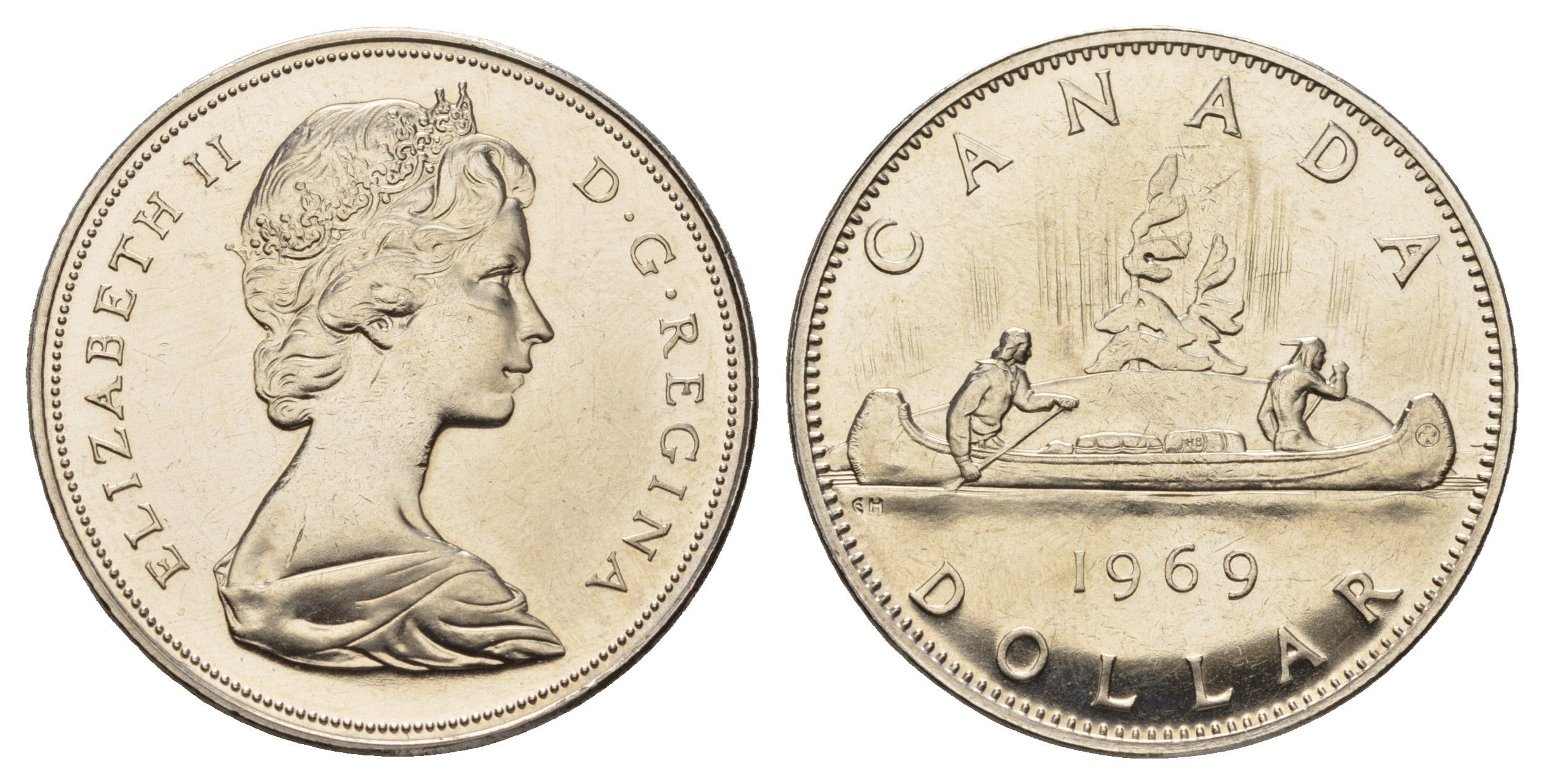 Канада 1 доллар 1969 Елизавета II (1952-2022), каноэ KM 76.1 никель PROOF-LIKE (BU) 413-4914