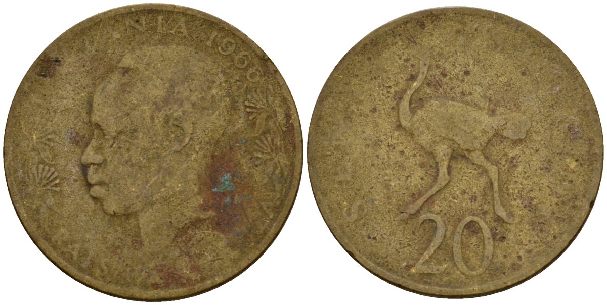 Танзания 20 центов 1966 KM 2 никель латунь 4601-812