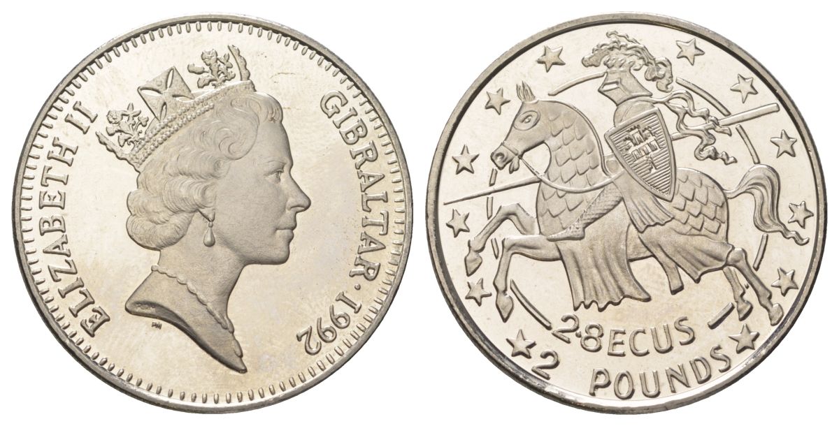 Гибралтар 2,8 экю 1992 рыцарь KM 293 медно-никель BU 11-069-31