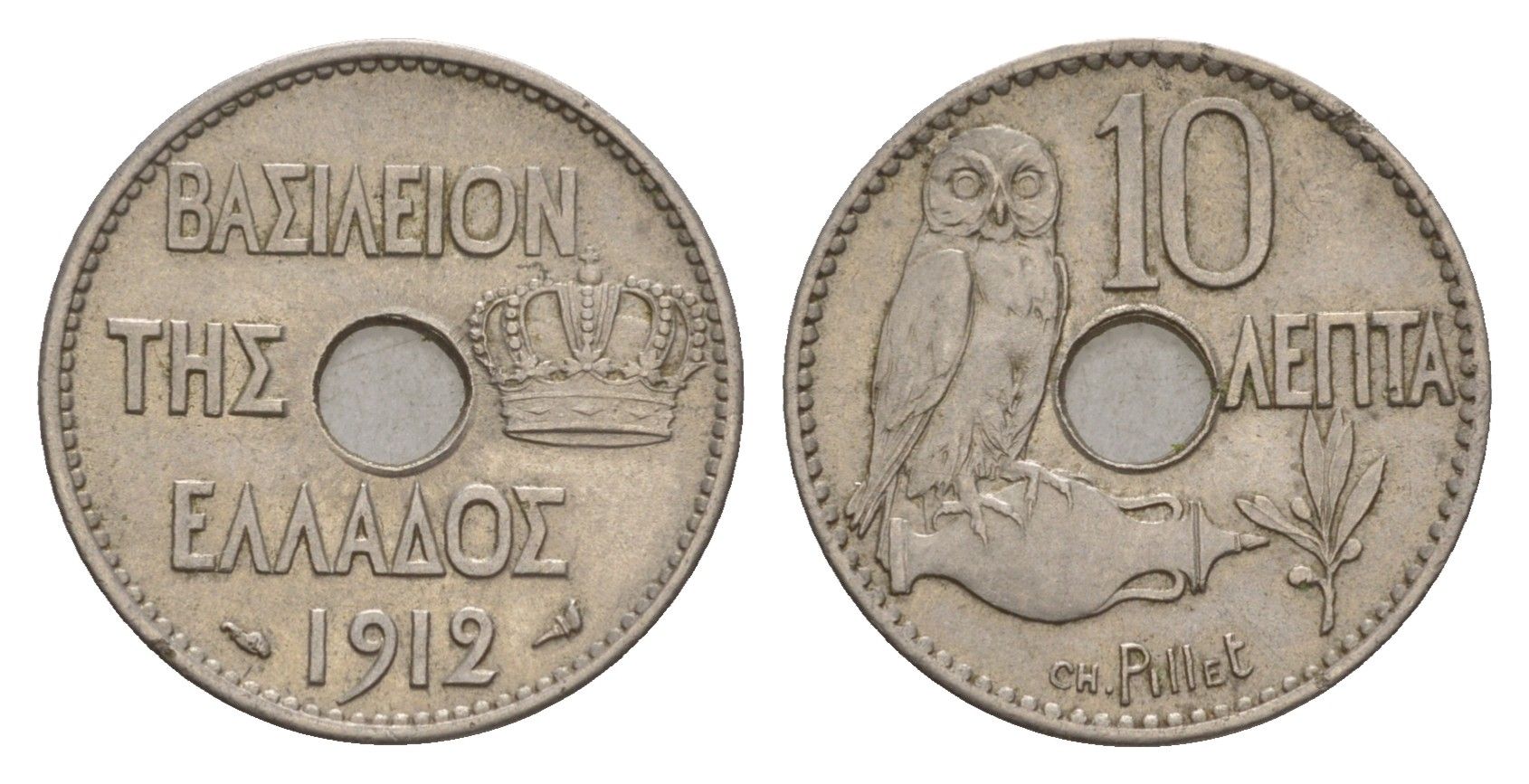 Греция 10 лепт 1912 Георг I (1863-1913), сова KM 63 никель 4655-329