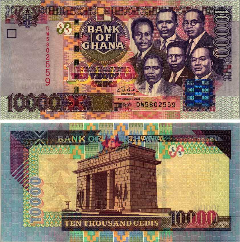 Гана 10000 седи 2003 шесть лидеров Ганы, арка Независимости, Аккра Pick 35b бумага аUNC 7183-32-2-1