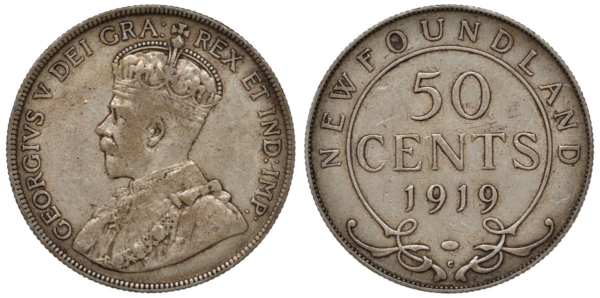 Ньюфаундленд 50 центов 1919 С, Георг V (1910-1936) KM 12 серебро    4044-923