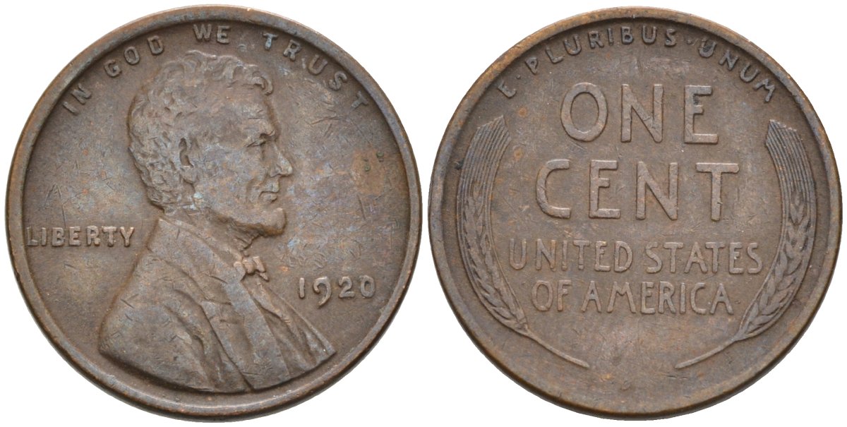 США 1 цент 1920 Линкольн KM 132 бронза 4576-832