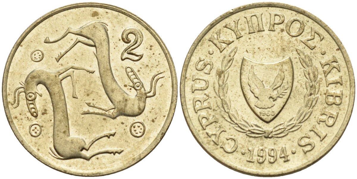 Кипр 2 цента 1994 KM 54.3 никель латунь 4174-1267