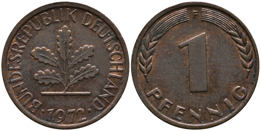 ФРГ 1 пфенниг 1972 F KM 105, J.380 сталь плакированная медью 99-324