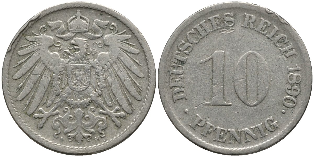 Германия 10 пфеннигов 1890 F KM 12 медно-никель 4171-242