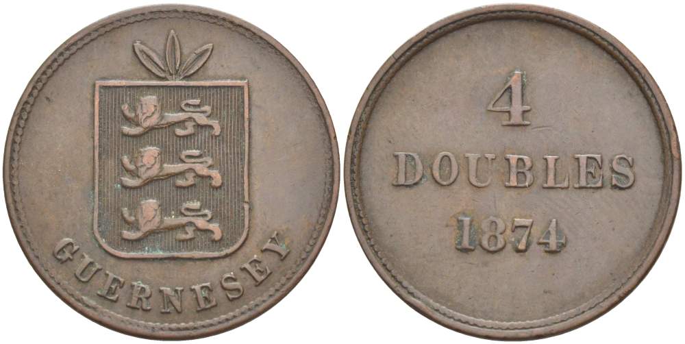 Гернси 4 дабла (дубля) 1874 KM 5 бронза 4517-926