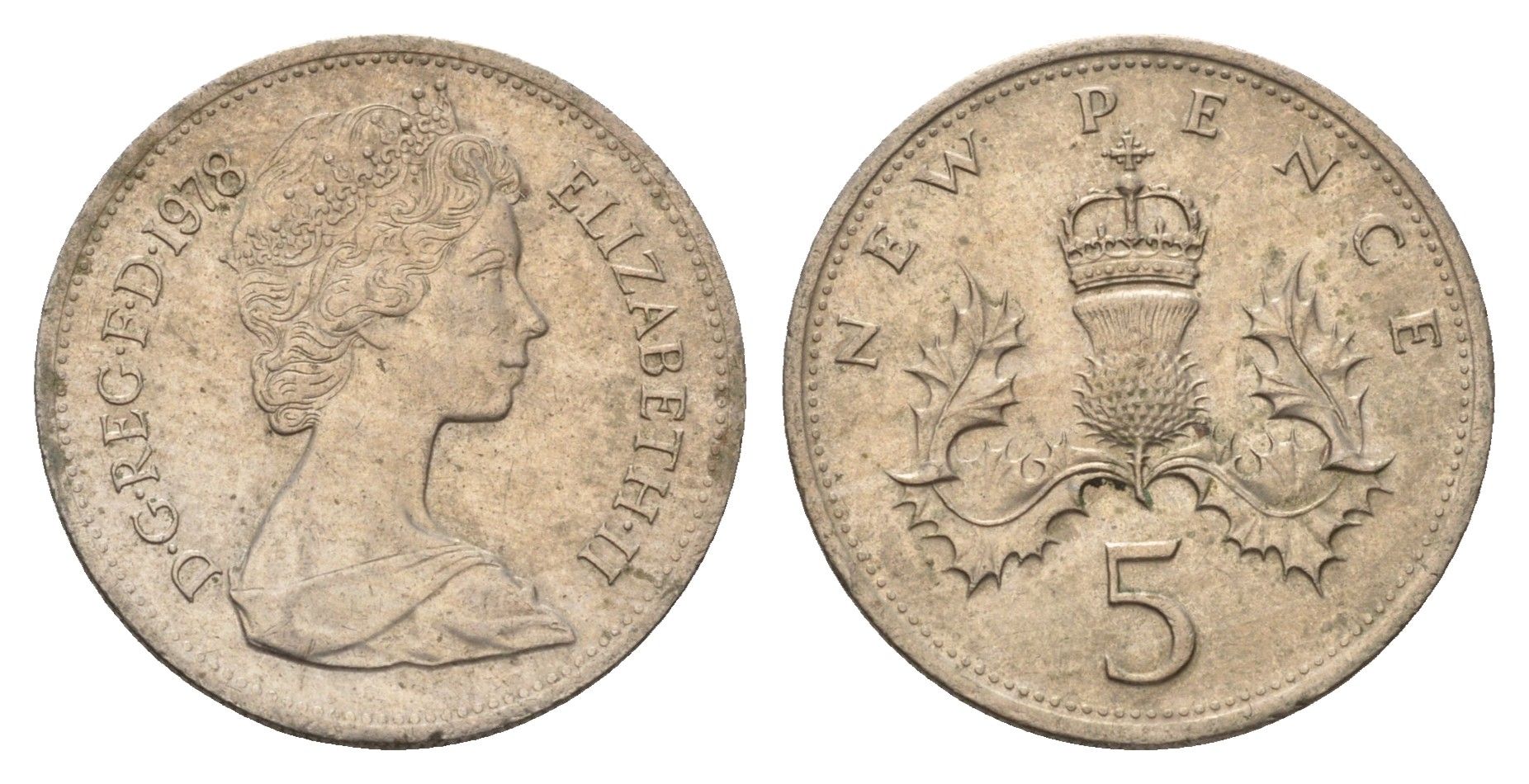 Великобритания 5 пенсов 1978 Елизавета II (1952-2022) KM 911, Spink 4233 (D1) медно-никель 4673-915