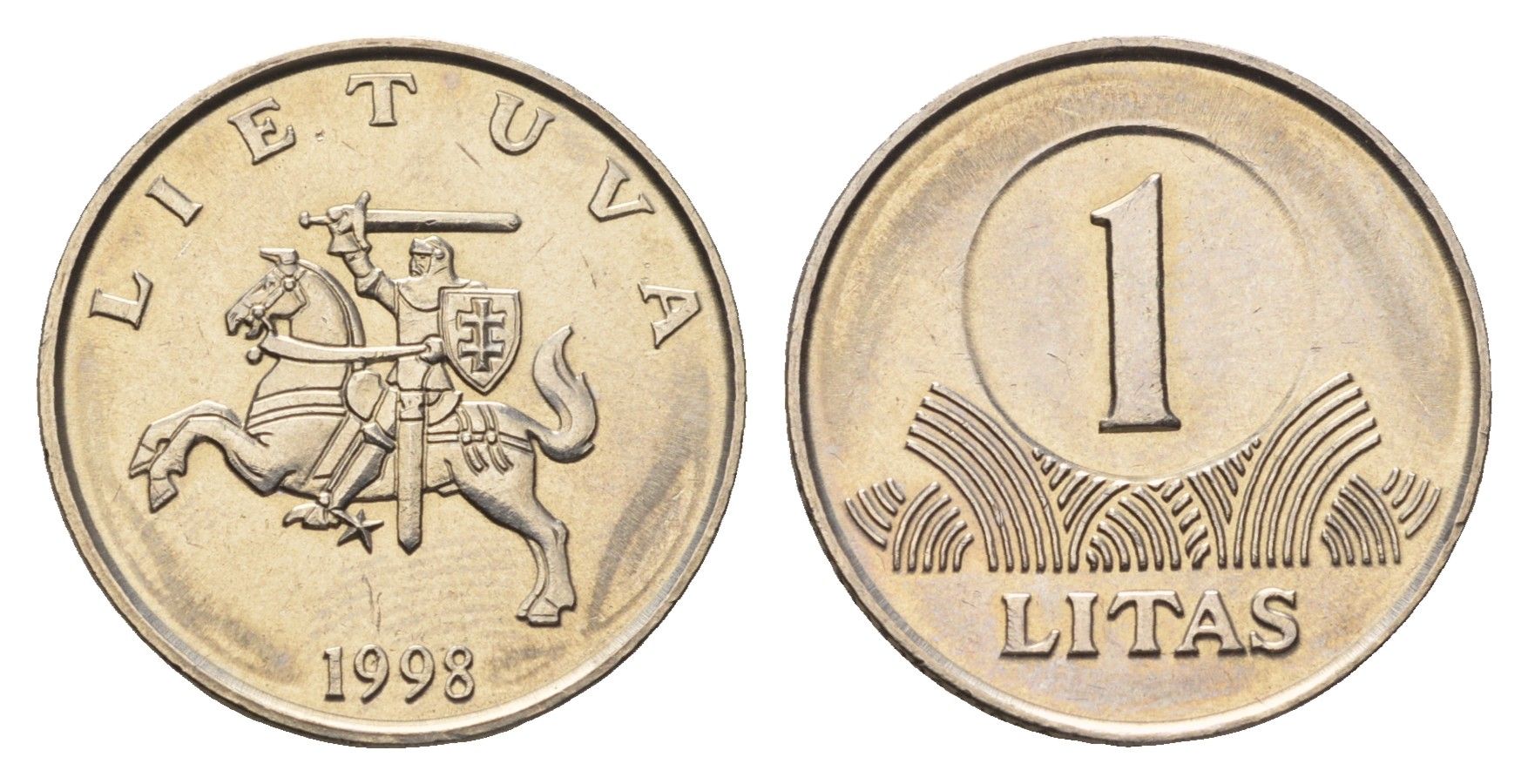 Литва 1 лит 1998 KM 111 медно-никель UNC 4182-552