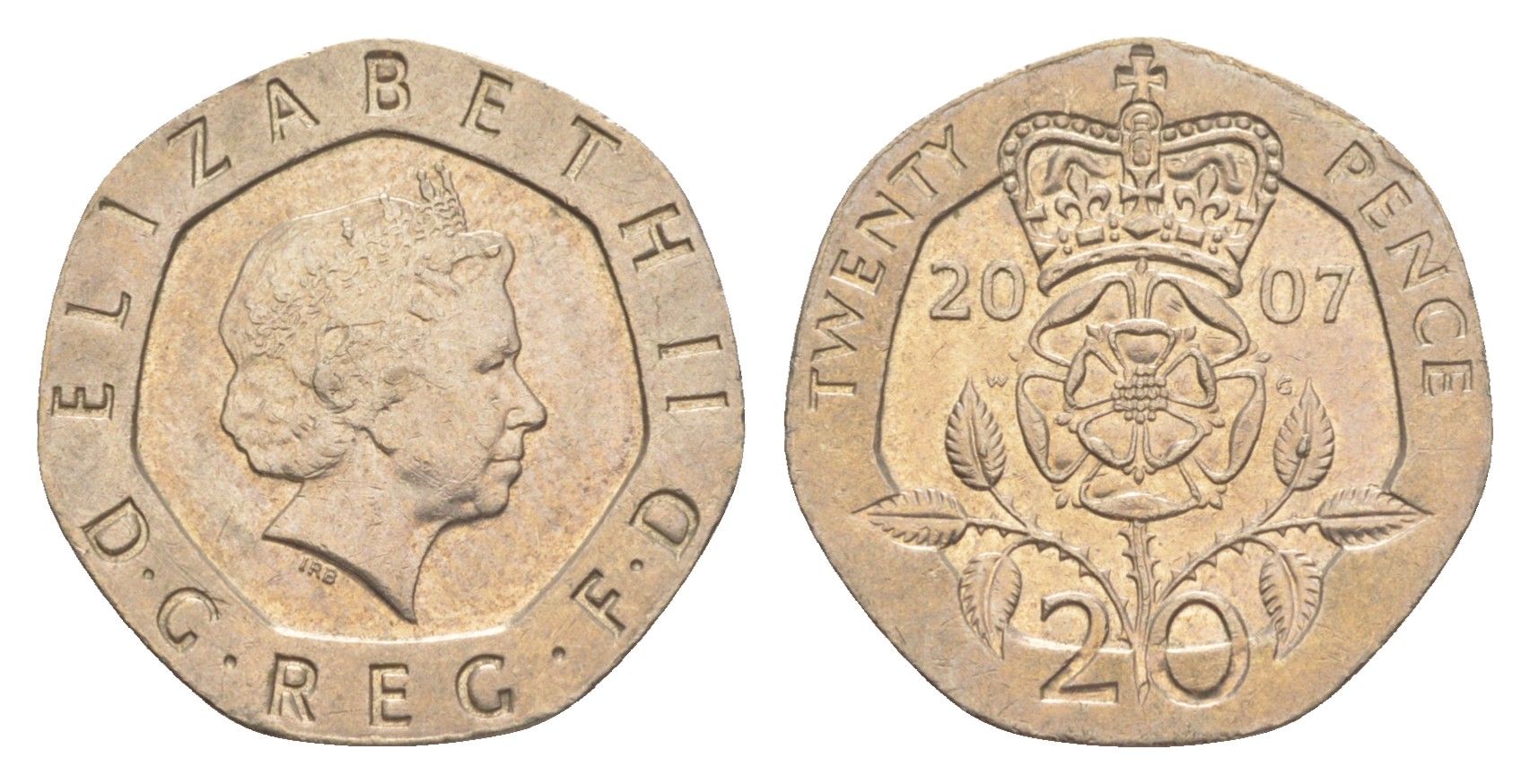 Великобритания 20 пенсов 2007 Елизавета II (1952-2022) KM 990, Spink 4630 (G3) медно-никель 4639-937