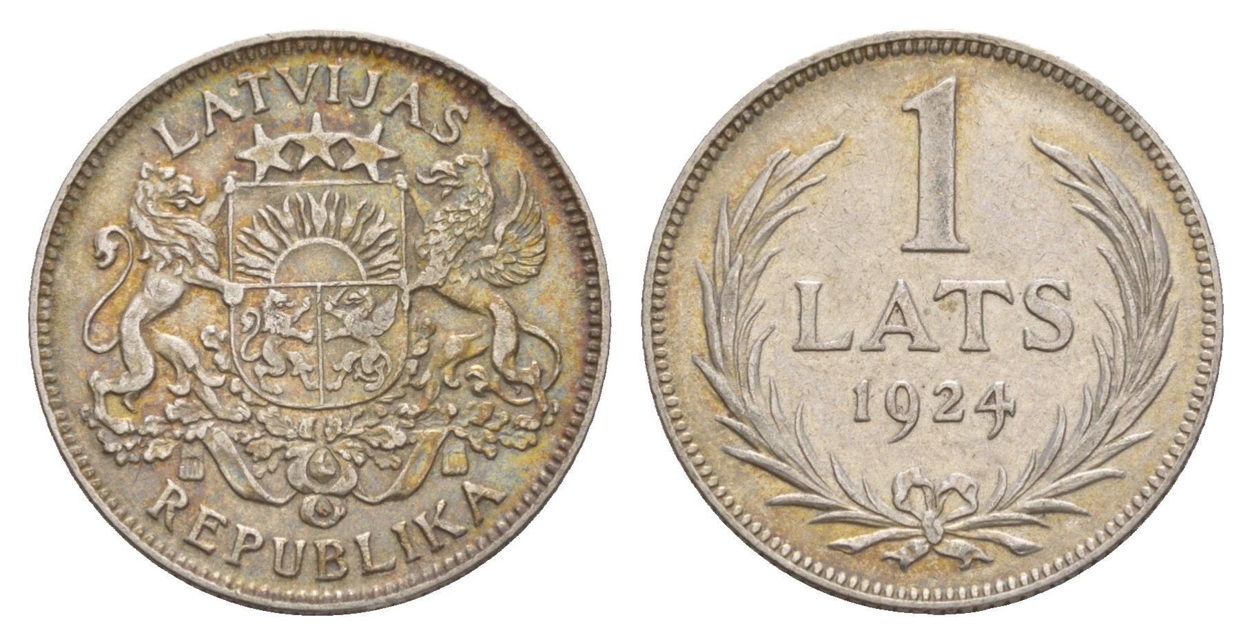 Латвия 1 лат 1924 год-тип KM 7 серебро 4658-1256